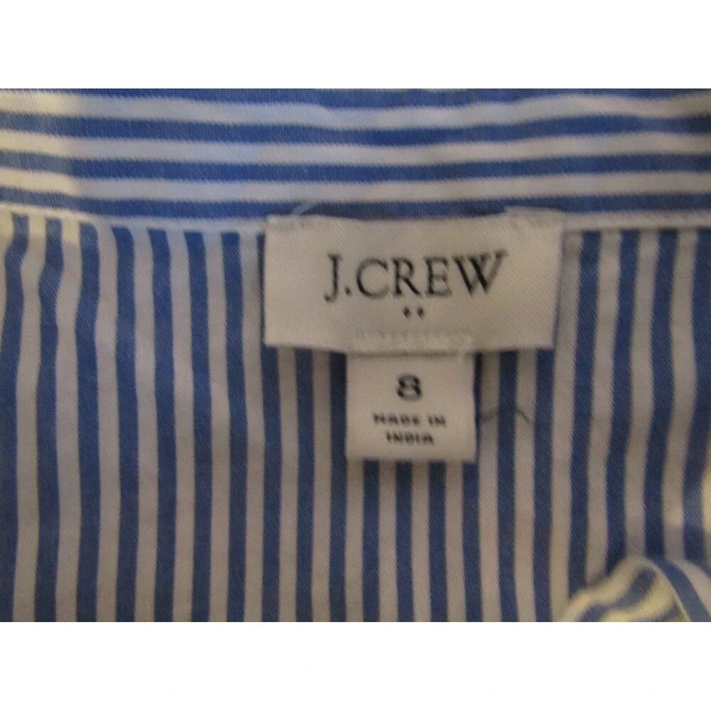 J.Crew Factory Mini Dress Blue White Striped Collar Draw String Waist Size 8